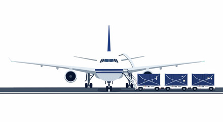 Naklejka premium Cargo Airplane Loading Freight Containers on Airport Runway Vector Illustration for Logistics and Global Air Transport Concept