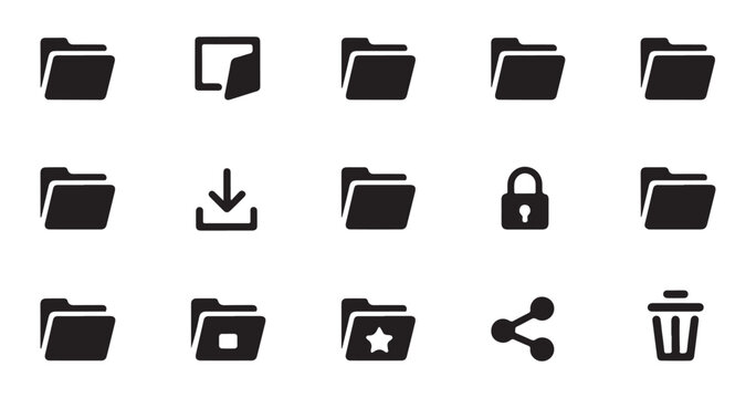 Modern document folder icon collection for computer operating system and user interface development.
