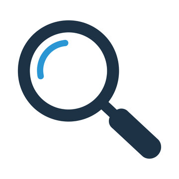A magnifying glass with a blue arc inside is shown.