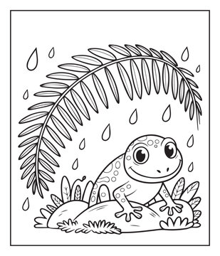 Gecko lizard cartoon style black outline vector illustration coloring page for kids, Beautiful reptile animal coloring book for all