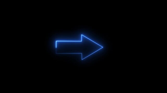 Neon directional arrow sign neon arrow turning right, animation with glowing road signal on dark background.