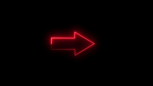 Neon directional arrow sign neon arrow turning right, animation with glowing road signal on dark background.