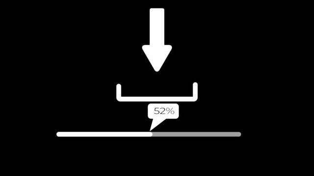 Modern looping animation of a download with percentange icon and loading bar tailored for animation on black background.