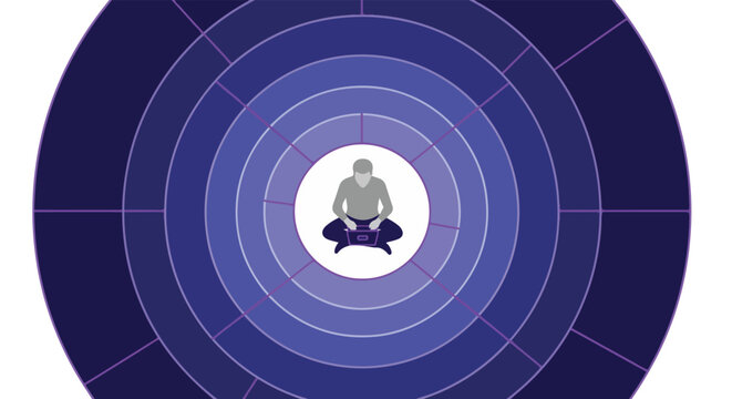 Meditation concept with concentric circles and a person in lotus position