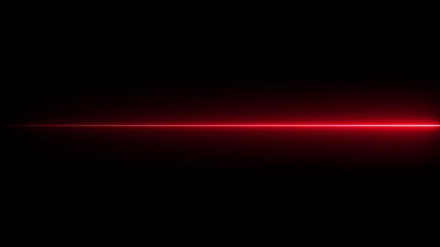 Abstract red neon laser line on black background. Straight glowing neon laser beam isolated on black.