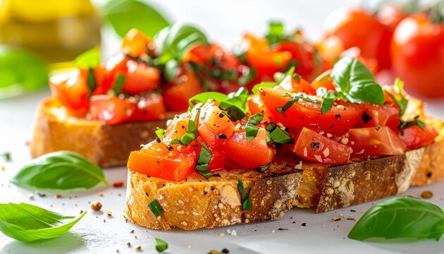 Frische Bruschetta mit Tomaten und Basilikum