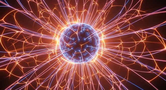Abstract glowing orb with energy tendrils radiating outwards