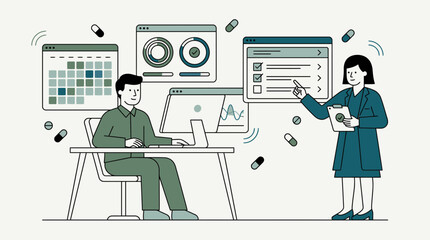 Naklejka premium People working with technology and data analysis