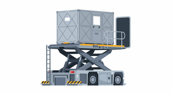 Airport Cargo High Loader Scissor Lift Vehicle with Freight Container Illustration