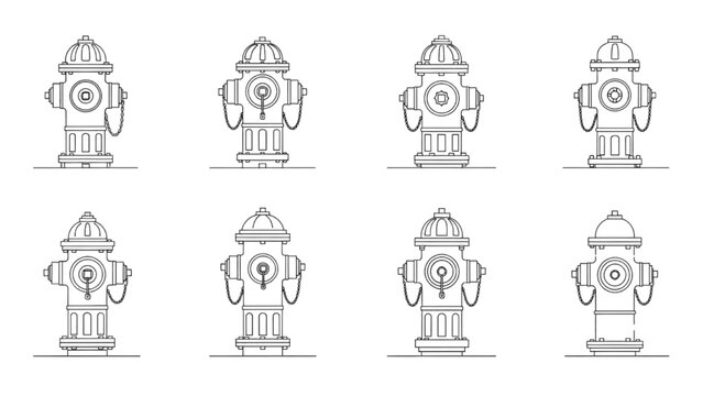 Set of Fire Hydrant Illustrations in Outline Style
