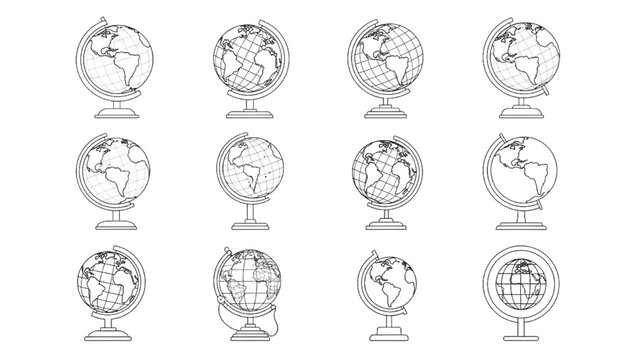 Set of 12 Globe Icons for Educational and Geographical Concepts