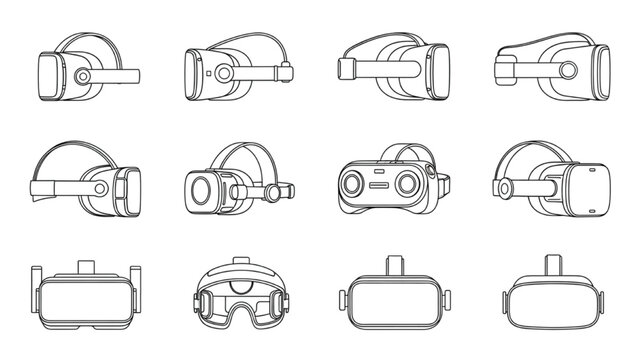 Virtual Reality Headset Line Icon Set for Immersive Digital Experiences