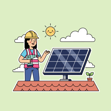 Flat Vector Solar Panel Worker Illustration