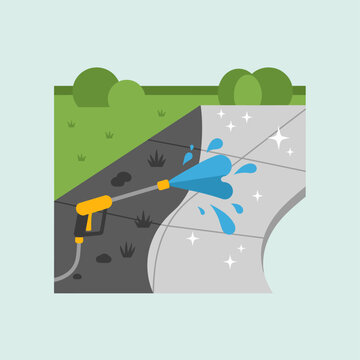 Flat Vector Illustration of Driveway Pressure Washing Transformation