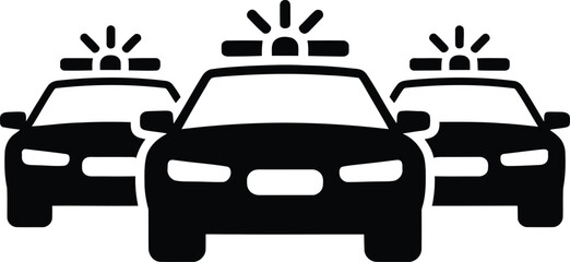 Three police cars with lights driving in formation © Labonno's Art