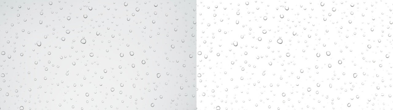 Water droplets, drops, raindrop transparent wet clear window surface - Crystal clarity, fresh liquid aqua texture. Bubbles & moisture reflection on clear glass surface.