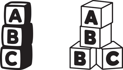 Three hand drawn alphabet blocks a b c stacked together simple illustration silhouette vector illustration © MstMoushumi
