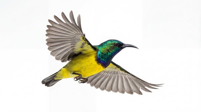 Small colorful sunbird flying with wings spread