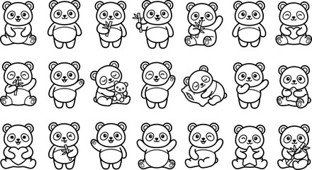 set of cute panda bear cartoon characters in various poses and expressions © Mollik