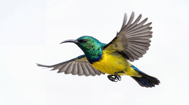 Small colorful sunbird flying with spread wings