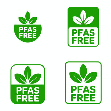 PFAS free labels with green leaf icons for chemical safety certification  eco friendly products