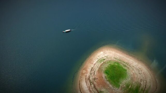 Beautiful Aerial View of Kaptai Lake Boats and Forest Hills Bangladesh 4k