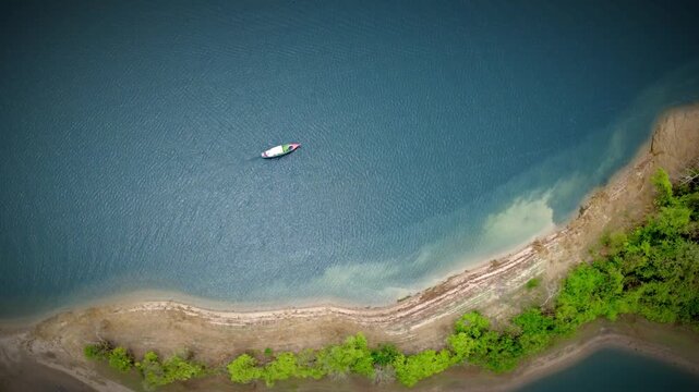 Beautiful Aerial View of Kaptai Lake Boats and Forest Hills Bangladesh 4k
