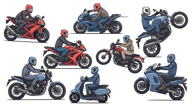 A sleek red sport motorbike and a classic black chrome chopper isolated on a white background featuring detailed engine wheels for professional transport and speed racing models