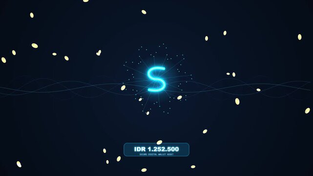 Digital wallet interface showing dynamic currency ticker and glowing icon