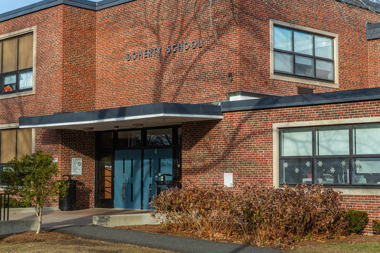 Andover, Massachusetts, US-December 18, 2024: View of entrance to Doherty Middle School.