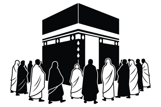 Kaaba silhouette with pilgrims a sacred islamic scene in mecca