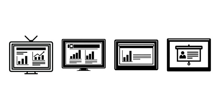 Screen and Monitor Icon Set &ndash; Presentation, Dashboard, and Data Analytics Vector Illustration