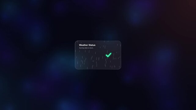 Digital weather status window syncing data to cloud on dark background