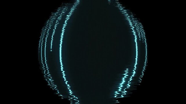 Glowing blue elliptical light forms pulsing in synchrony against black background abstract futuristic visuals.