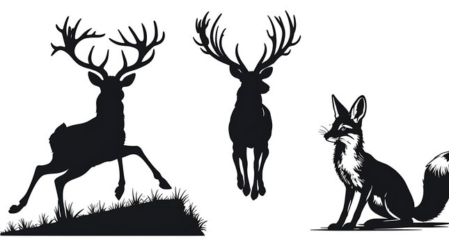 Antelope Silhouette Vector Set &ndash; Black Antelope Animal Icons Isolated on White Background