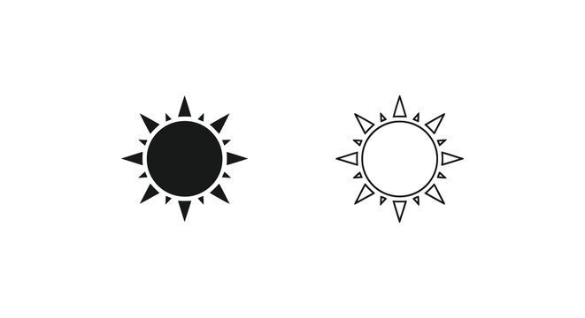 Sun icon with rays black and white linear design simple silhouette high quality professional