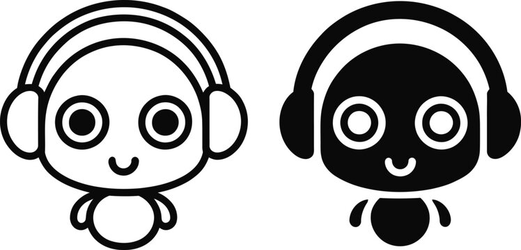 Cute cartoon characters wearing headphones and smiling