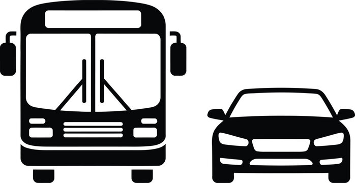 Black and white bus and car vector icons