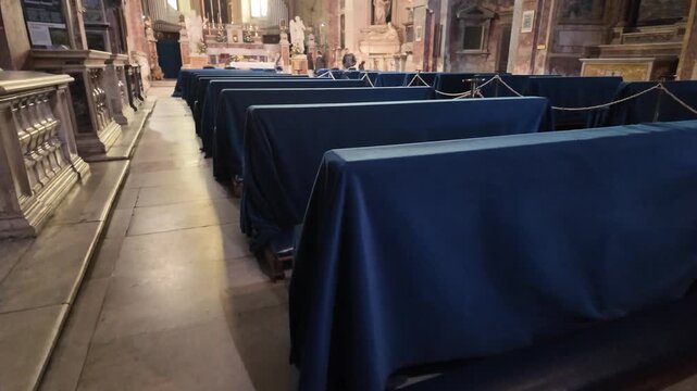 Rows Of Wooden Pews In San Pietro In Montorio Rome