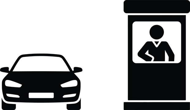 Car at security checkpoint with guard in booth