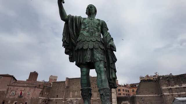 Bronze Statue Of Emperor Nerva On Via Dei Fori Imperiali Rome