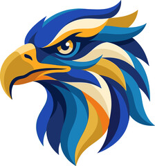 Naklejka premium Profile eagle head rendered in blue and gold colors