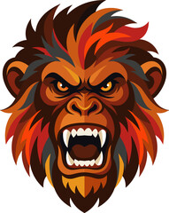Obraz premium Roaring gorilla head with fiery hair and aggressive expression