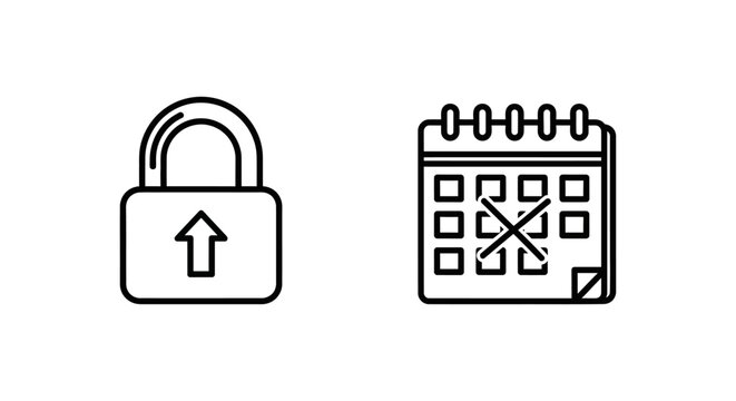 Financial staking lockup period and restricted asset access line icons with security blockchain cryptocurrency investment restriction calendar duration commitment protected illustration
