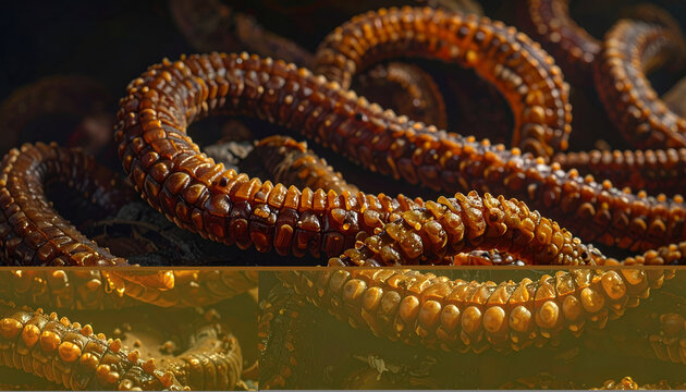 Close-up of a Bristle Worms Segmented Body in Natural Habitat.
