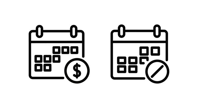 Monthly budget and limit icons with calendar and dollar calendar planning business management accounting currency investment financial schedule restriction constraint tracking