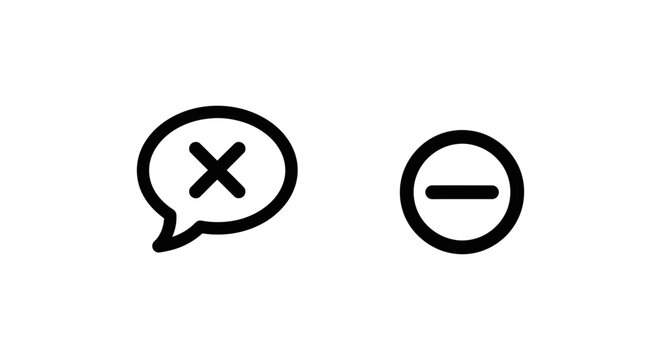 Offline chat bubble with x mark and offline status minus sign icons on white background communication unavailable disconnected internet technology interface notification illustration