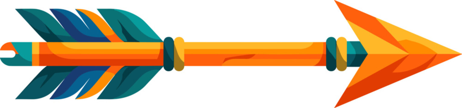Single archery arrow with orange shaft and teal fletching
