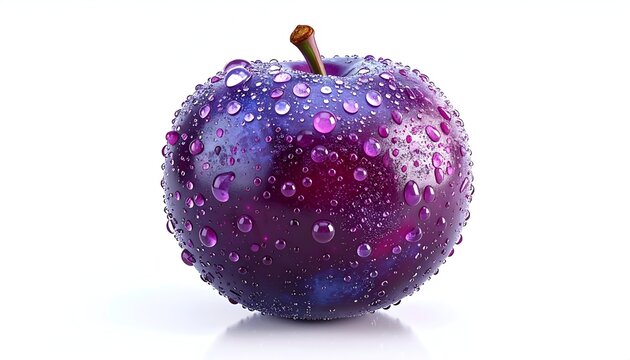 Fresh Plum with Water Droplets on White Background.