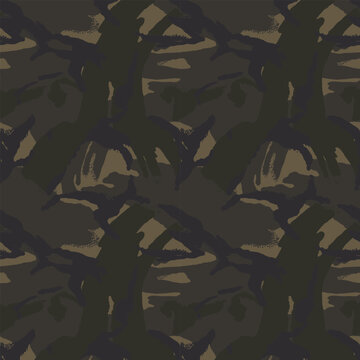 Dark army camouflage seamless pattern for textile print for fabric and wallpaper, military stealth camo design for tactical gear, outdoor wear, and uniforms